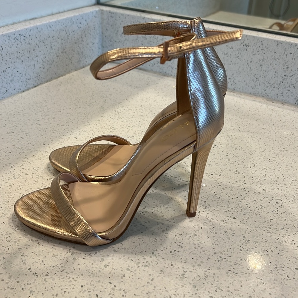 Aldo Metallic Gold Ankle Strap Heels - New